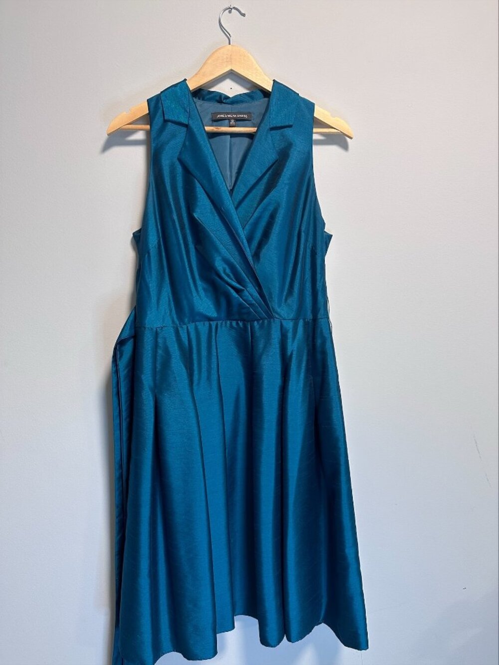 Vintage Jones Wear Teal Faux-Wrap Collared A-Line Dress - Size 12